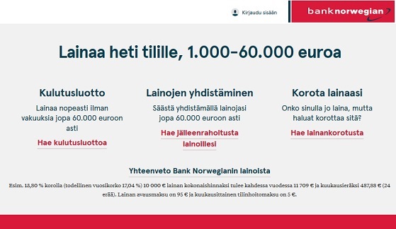Bank Norwegian laina € - Kokemuksia 